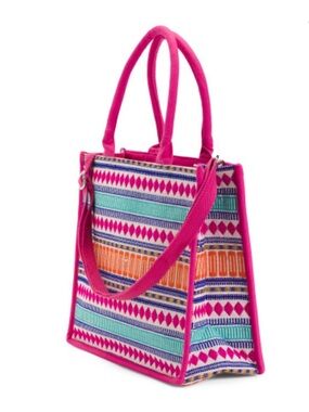 Bright Pink Patterned Tote Bag with Shoulder Strap